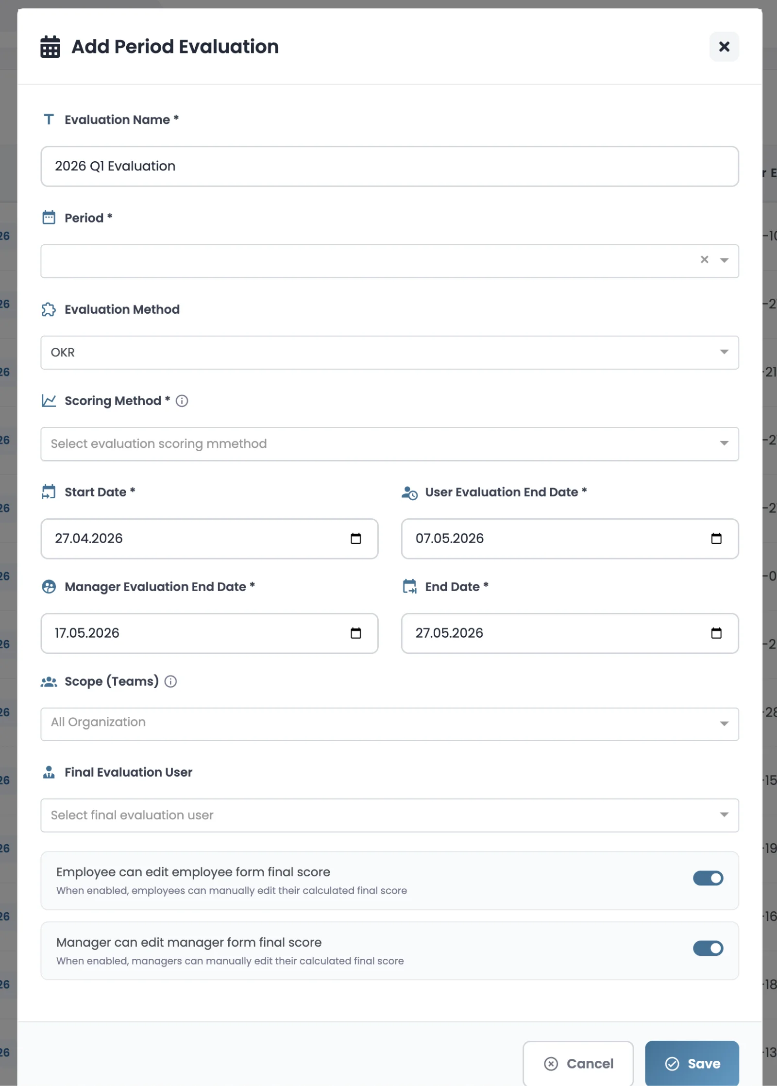 Devokr period evaluation configuration form