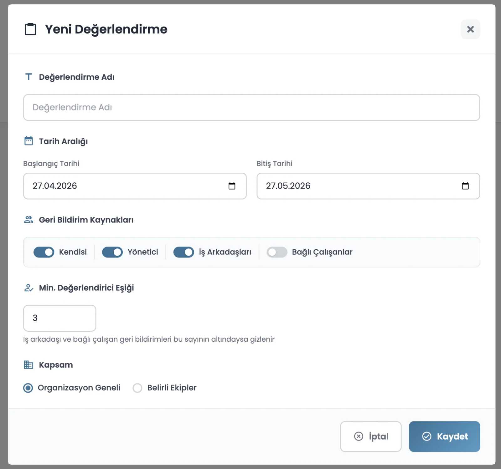 Devokr 360° değerlendirme formu